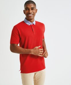Mens chambray button-down collar polo