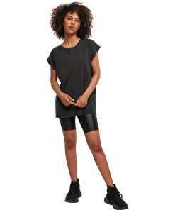 Womens acid washed extended shoulder tee