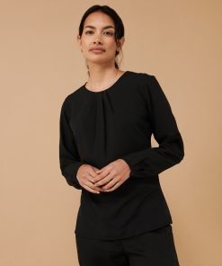 Womens pleat front long sleeve blouse