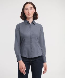 Womens long sleeve polycotton easycare fitted poplin shirt