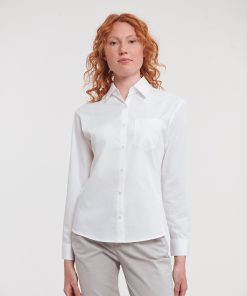Womens long sleeve 100 cotton poplin shirt