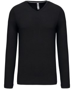 Mens long-sleeved V-neck T-shirt