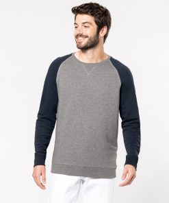 Mens two-tone organic crew neck raglan sleeve sweatshirt