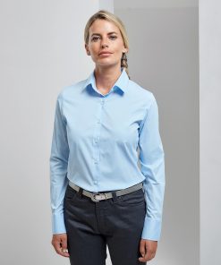 Womens stretch fit cotton poplin long sleeve blouse