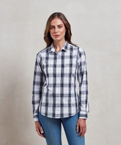 Womens Ginmill check cotton long sleeve shirt