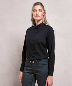 Womens banded collar grandad shirt