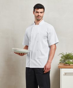 Studded front short sleeve chefs jacket