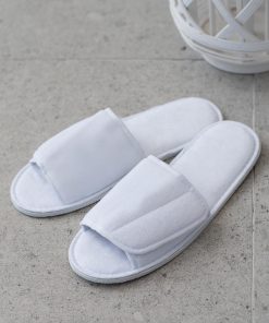 Open-toe slippers with hook and loop strap