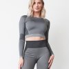 Womens seamless panelled long sleeve crop top