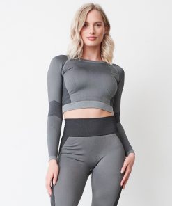 Womens seamless panelled long sleeve crop top