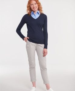 Ladies V-Neck Knitted Pullover