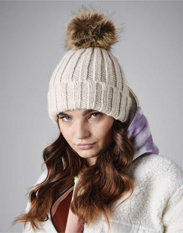 Faux Fur Pom Pom Chunky Beanie