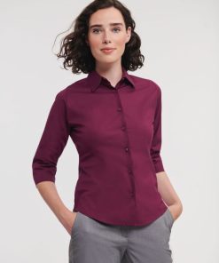 Ladies 3/4 Sleeve Fitted Stretch Shirt