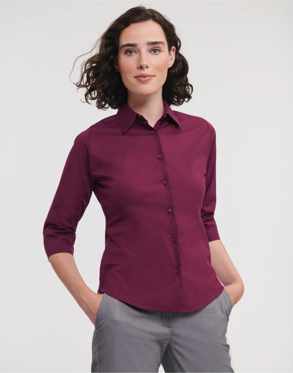 Ladies 3/4 Sleeve Fitted Stretch Shirt