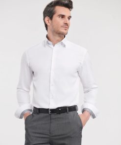 Mens Long Sleeve Tailored Contrast Herringbone ShirtÂ 