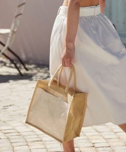 Cotton Pocket Natural Starched Jute Midi Tote