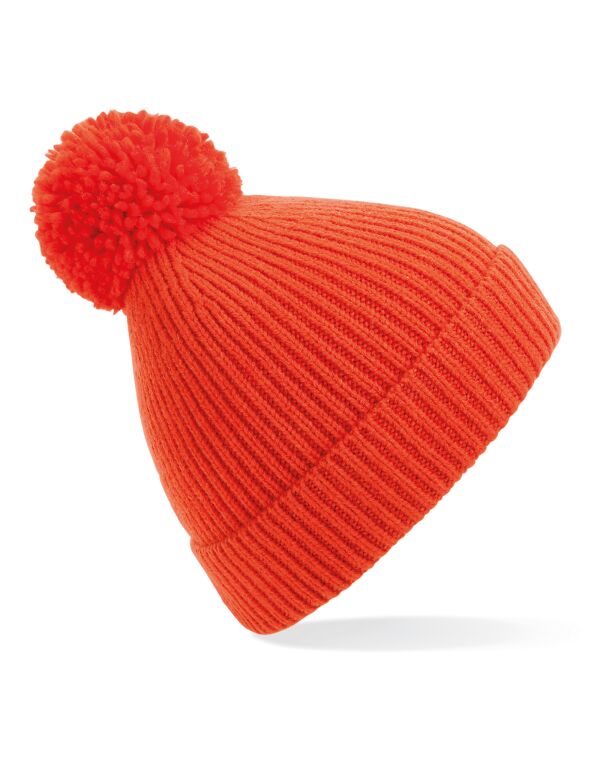 Engineered Knit Ribbed Pom Pom Beanie